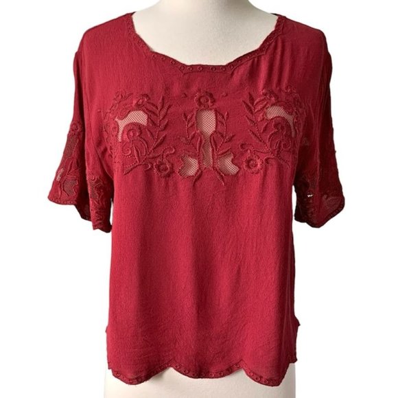 ASTR The Label Red Floral Embroidered Blouse - Picture 1 of 8